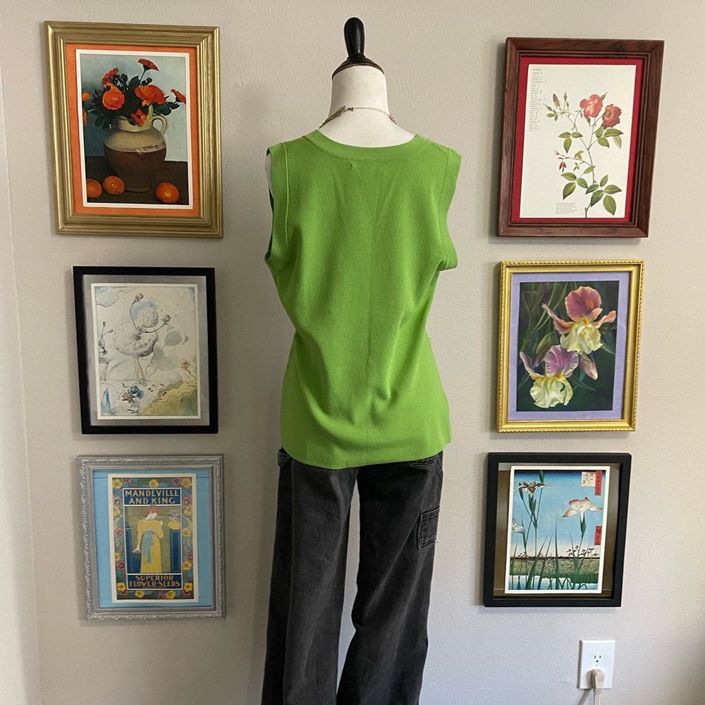 Green Bandage Knit Tank Top Y2K Stretch V Neck - Picture 5 of 7